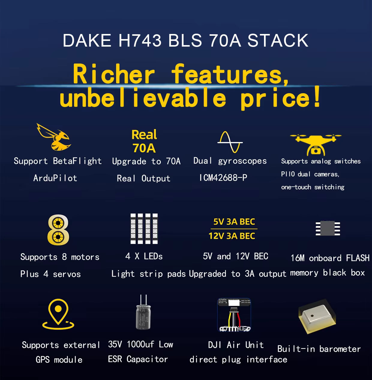 DAKEFPV H743 8S 70A Stack